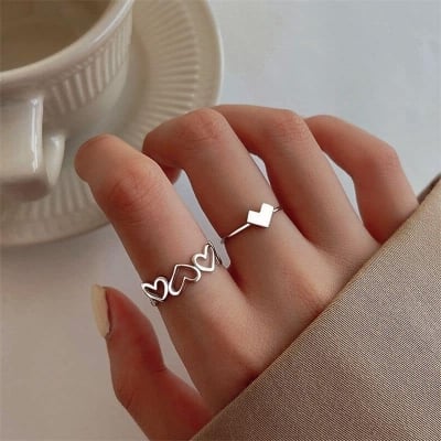Picture of New Silver Color Alloy Couple Rings Set For Men Women Adjustable 