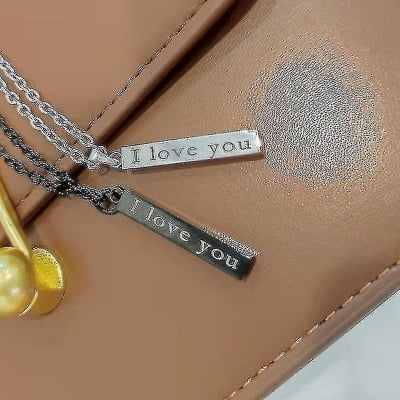 Picture of Black Silver I Love You Forever & Always Letter Charm Necklace Lettering Wishing Pendant For Men  