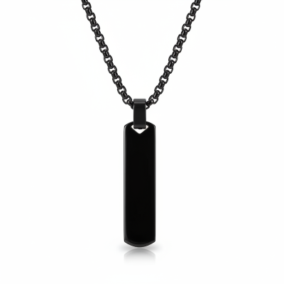 Picture of Bar Pendant Necklace For Men Stainless Steel Box Chain Pendant Men’s Necklace Black 