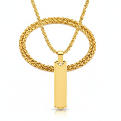Picture of Simple Titanium Steel Necklace Men's Shiny Vertical Striped Rectangle Pendant Neck Fashionable Punk Jewelry Accessories Gold 