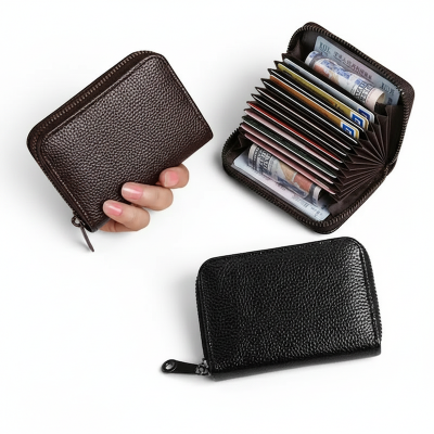 Picture of Brown Color Cards Holders Business Zipper Card Holder Organizer  For Men  