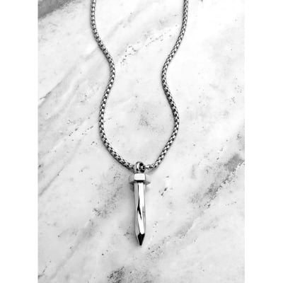 Picture of Hip Hop Twisted Nail Shape Pendant Necklace for Men Silver 