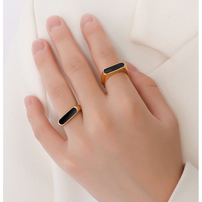 Picture of Stainless Steel Black Natural Stone Women Finger Ring  
