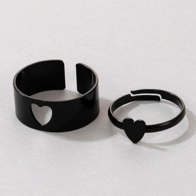 Picture of LOVE King & Queen Couple Ring Set In Titanium Hart Finger Ring Heart/ Attrtive Couple Open Rings  One Size