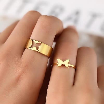 Picture of 2 Pcs Butterfly Rings For Women Men Lover Couple Ring Set  One Size