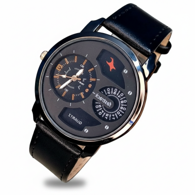 Picture of Highly Durable - Black Lather Quartz Watch for Man - Black - Watch For Men ঘড়ি - Sustainable Choice - Well Inspired & Crafted  