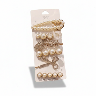 Picture of Athleisure - Avant Grade - Superb Quality - 6pcs Crystal HairClip White Pearl For Women/Girls - Trend and Needful - Well Inspired & Crafted White Int: One size