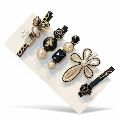 Picture of 5pcs Hair Clip Set Hair Pins Korean Fashion Shiny Crystal Rhinestone Hair Clip Hair Accessories For Women Black Int: One size