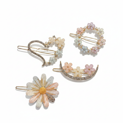 Picture of Understated -Craftsmanship and Trendy -Alloy flower rhinestone sideclip hairclip set For Women/Girls- Progressively Better  Int: One size