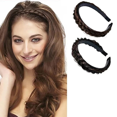 Picture of Women Braid Wig Headband Non-Slip Hair Hoop Headdress Fashion Female Hairstyle Hairband For Girls Hair accessories  Int: One size
