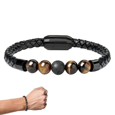 Picture of Premium Quality - Tiger's Eye Magnetic Buckle Magnetic Beads Bracelet for Men - Modern - Choice Expression - Understated Sophistication Black Adjustable