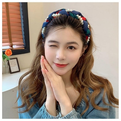 Picture of Cute Blue Pearl Headband Hair Bands For Women Blue Int: One size