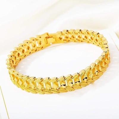 Picture of Versatile -Choice and Remark -Indian Latest Designs Gold Plated Bracelet Model For Men- Avant-garde Remarkable - Disclose Styles & Luxe Gold 21 CM