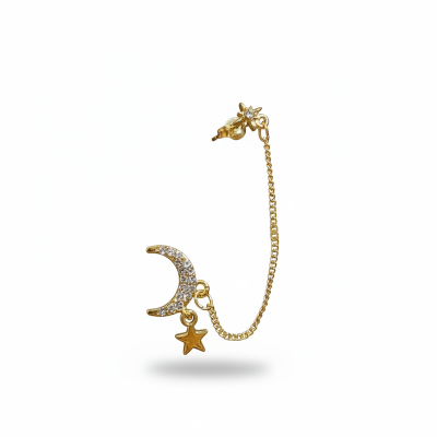Picture of Crystal Moon Star Long Chain Earring For Women Gold Adjustable