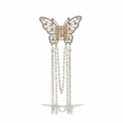 Picture of Butterfly Claw Clip Rhinestone Design with Tail for Women & Girls White 