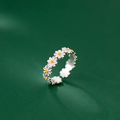 Picture of Athleisure - Avant Grade - Highly Durable - 2023 Women New Style Flower Ring - Sustainable Choice - Understated Sophistication Silver 