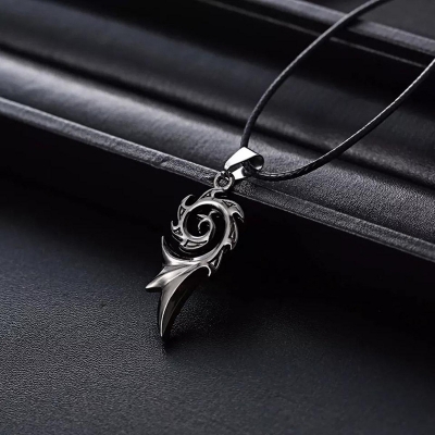 Picture of Custom Experience - Unique Men's Wax Cord Alloy Rhinestone Tribal Flame Pendant Necklaces - Couture - High-end - Designed - Urban Vibes White Adjustable