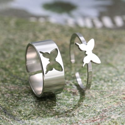 Picture of Stainless Steel Couple Finger Ring for Men /Women Adjustable 