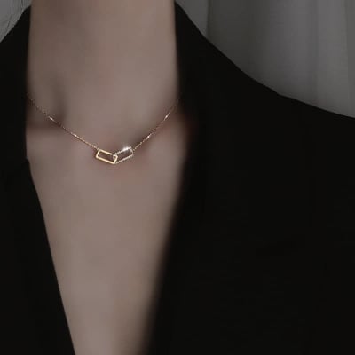 Picture of Premium Quality - Korean Fashion Party Golden Zircon Pendant Necklace Chain For Women/ Girls - Trend and Need full - Durablity Assurance Silver 