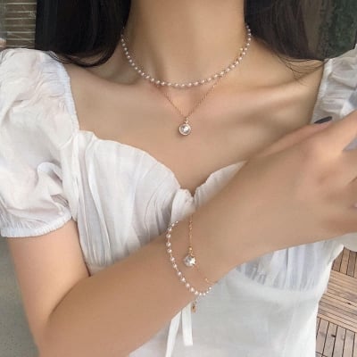Picture of Korean Luxury Pearl Pendant Necklace  For Women Silver Adjustable