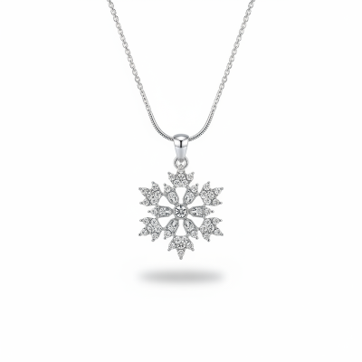 Picture of Elegant Jewelry Set for Women, Full Micro-studded Diamonds, Pendant Necklace, Small Earrings, Snowflake, Simple Jewel Silver 