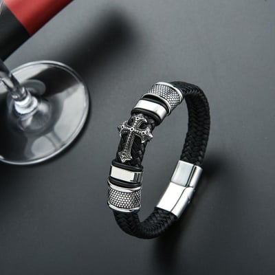Picture of Leather Bracelet for Men Magnetic Stainless Steel Clasp  Adjustable