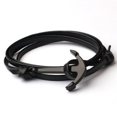 Picture of Eif Dock Trendy Woven Multilayer Black Anchor Bracelets Men Hope Anchor Bracelet Pulsera Navy Hand Leather Bracelets Dropship Black Adjustable