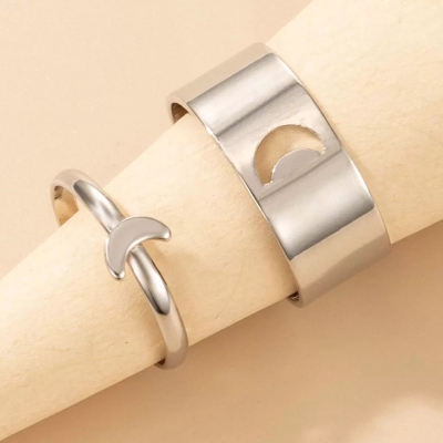 Picture of LOVE King & Queen Couple Ring Set In Titanium Hart Colour - golden Gold Adjustable