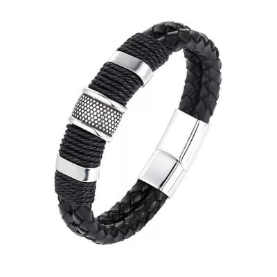 Picture of Decor Faux Leather Braid Rope Buckle Bracelet Bangle Charm Gift Black Adjustable