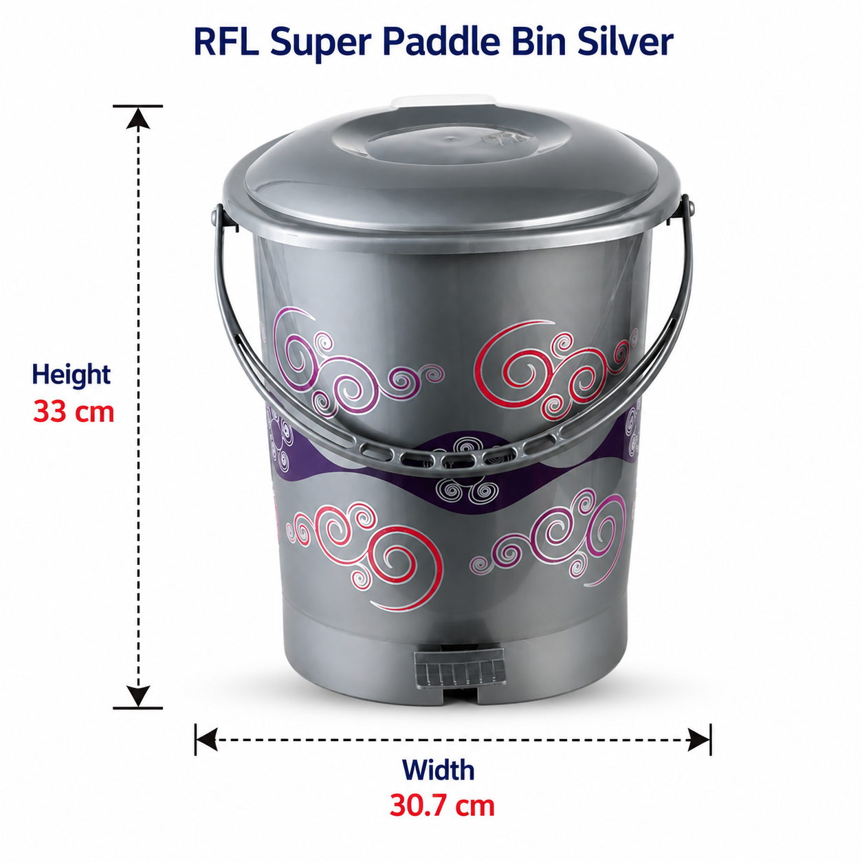 Picture of RFL Super Paddle Bin Silver | Durable Pedal Dustbin with Lid