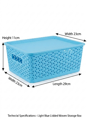 Picture of Bengal Plastic Premium Light Blue Storage Basket with Lid | Multi-purpose Grid Design Organizer Box (Size: 29x23x11 cm)