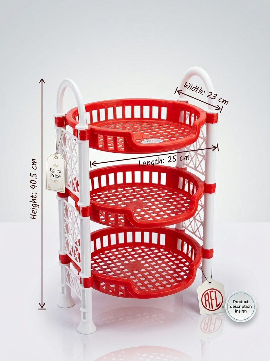 Picture of RFL 3-Tier Round Mini Rack – Compact Storage Organizer (40.5cm H x 25cm L x 23cm W)