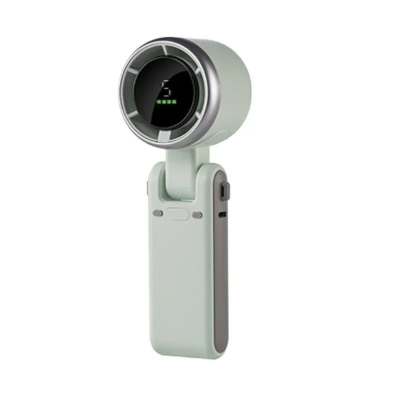 Picture of Portable Mini Turbo Fan with Smart Digital Display - 1200mAh Rechargeable Handheld & Foldable Neck Fan - High Speed Powerful Airflow Personal Cooling Fan Sea Green