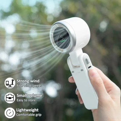 Picture of Portable Mini Turbo Fan with Smart Digital Display - 1200mAh Rechargeable Handheld & Foldable Neck Fan - High Speed Powerful Airflow Personal Cooling Fan Sea Green