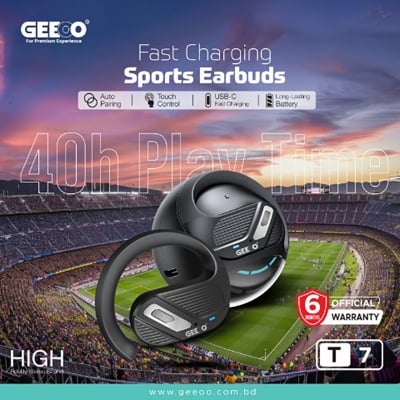 Picture of GEEOO T7 Fast Charging TWS with ENC - Black