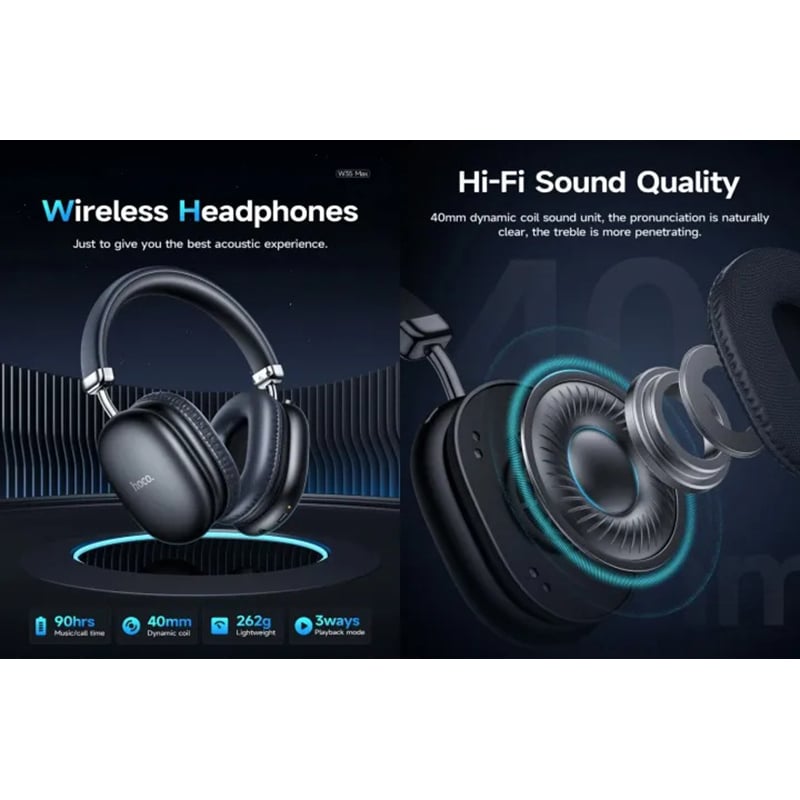 Picture of Hoco W35 Max Bluetooth V5.3 Headphone With 90 Hours Playtime - Black