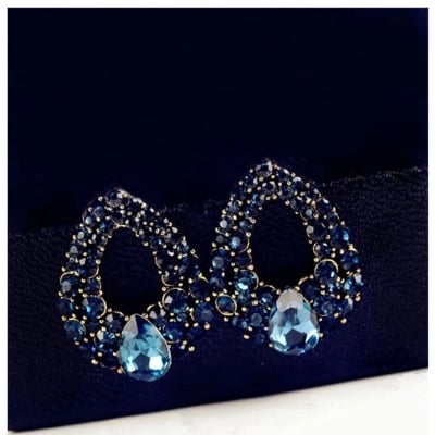 Picture of Blue New Women's For Girl Fashion Crystal Earrings - Blue