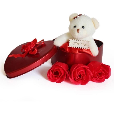 Picture of Valentine Heart Shape Gift Box With Teddy & Rose - Gift Box