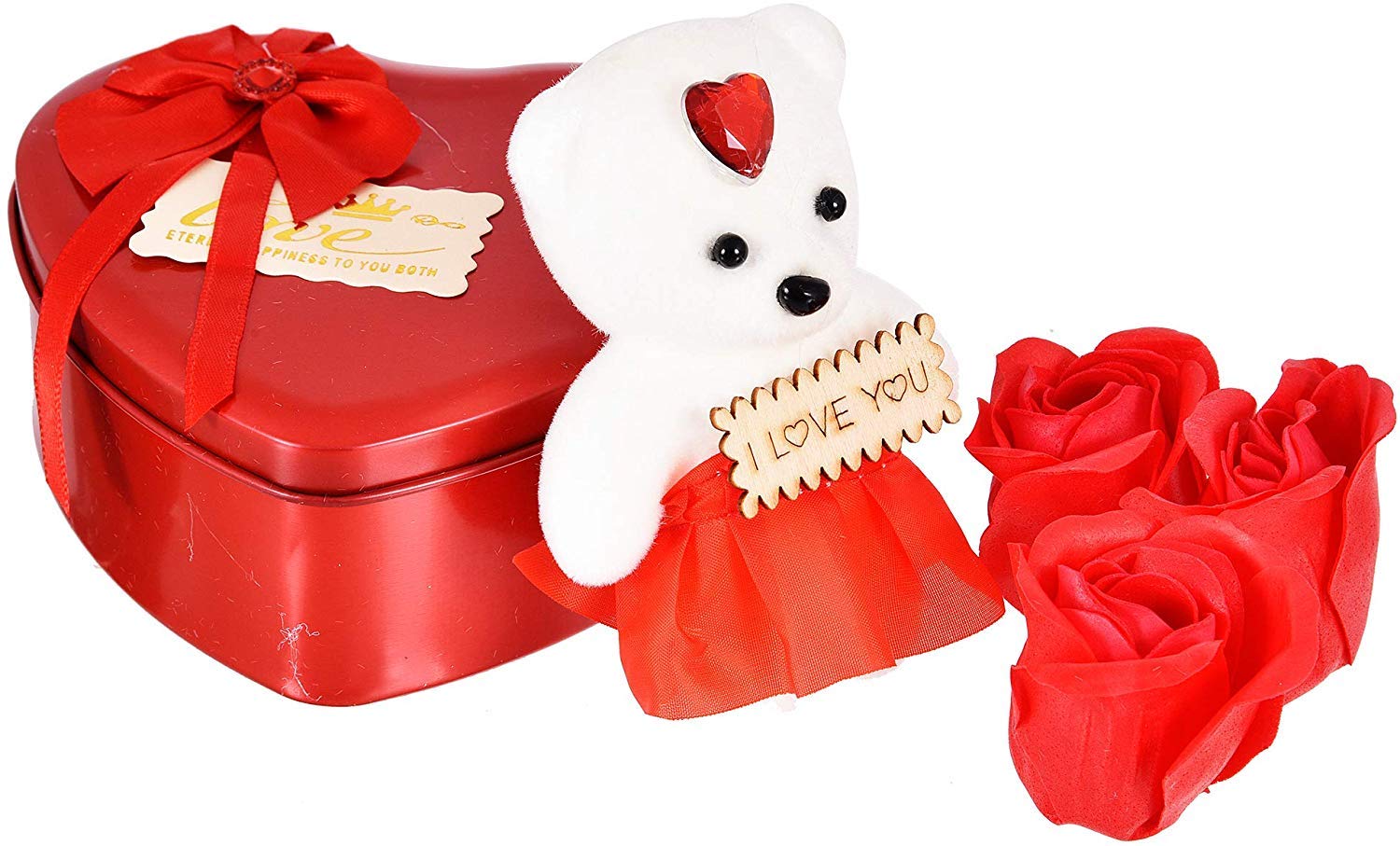 Picture of Valentine Heart Shape Gift Box With Teddy & Rose - Gift Box