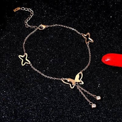 Picture of Charming Looking Rose Gold color Butterfly Anklet (Payel) for Women - Gold