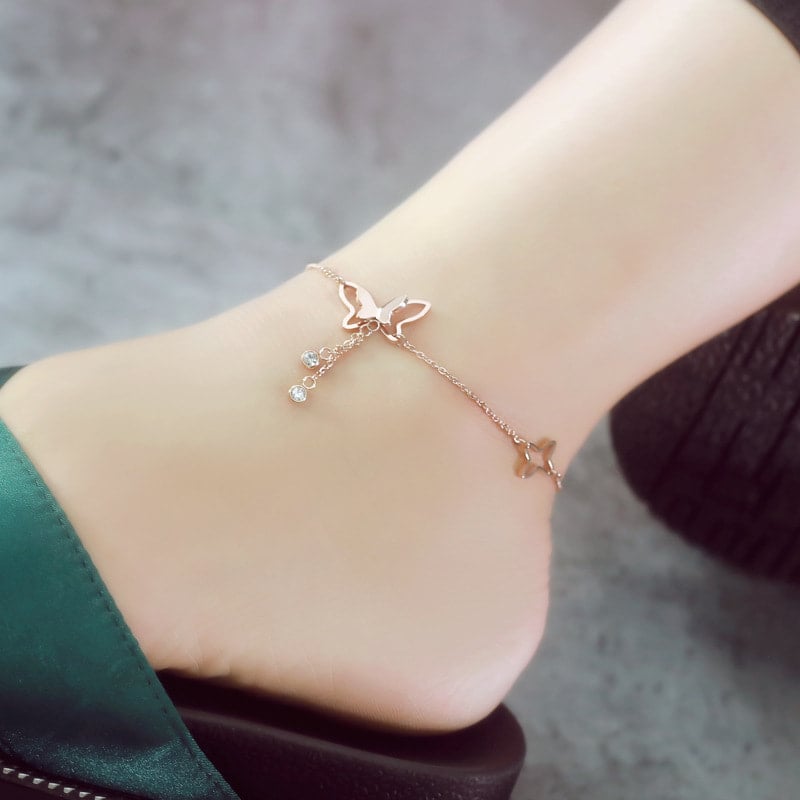 Picture of Charming Looking Rose Gold color Butterfly Anklet (Payel) for Women - Gold