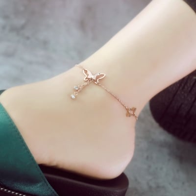 Picture of Charming Looking Rose Gold color Butterfly Anklet (Payel) for Women - Gold