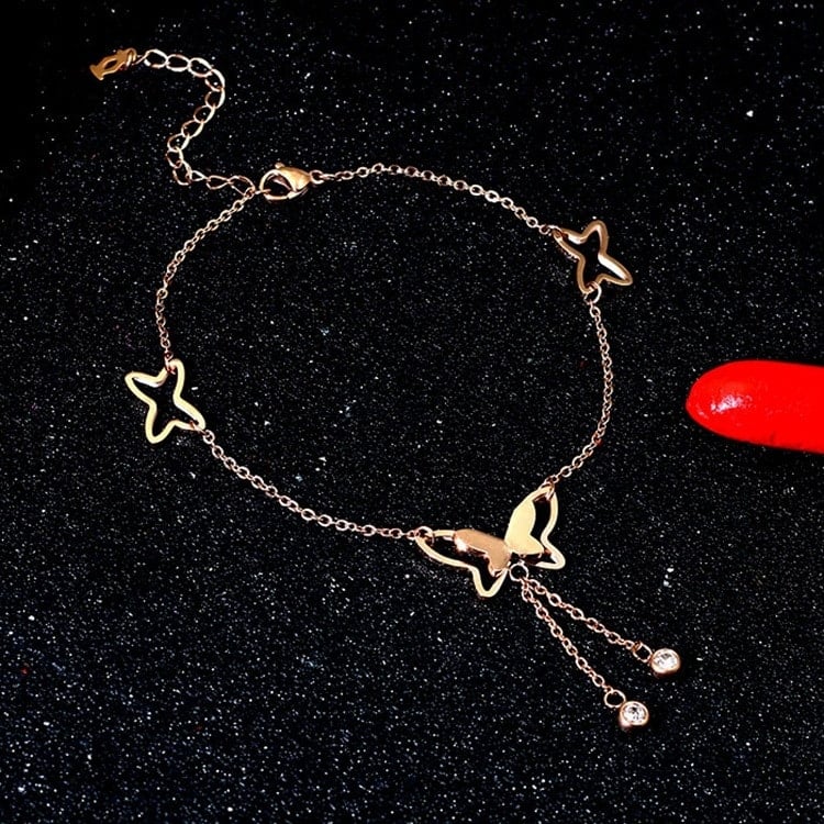 Picture of Charming Dual Butterfly Payel Real Rose Gold Plated Jewellery - Gold