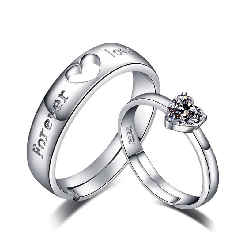 Picture of Couple's Ring Set Stainless Steel Wedding Band for Men And Women Engagement Rings Unisex Love Symbol Jewelry - Silver