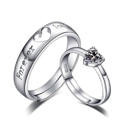 Picture of Couple's Ring Set Stainless Steel Wedding Band for Men And Women Engagement Rings Unisex Love Symbol Jewelry - Silver