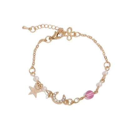 Picture of Star and Moon Metal Crystal Stone Adjustable  Bracelet for Women - Blue