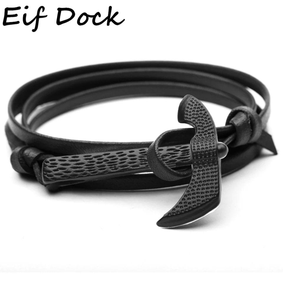 Picture of Anchor Bracelet for Men Rope Chain Bracelets Fashion Bracelets for Men Wristband Gift - Black