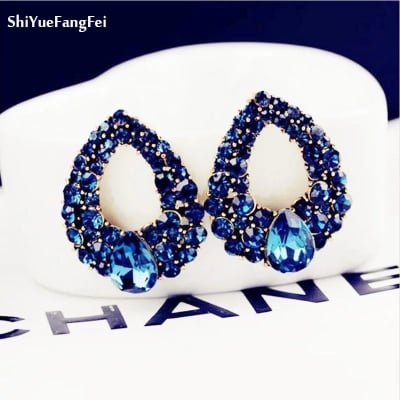 Picture of Blue New Women's For Girl Fashion Crystal Earrings - Blue