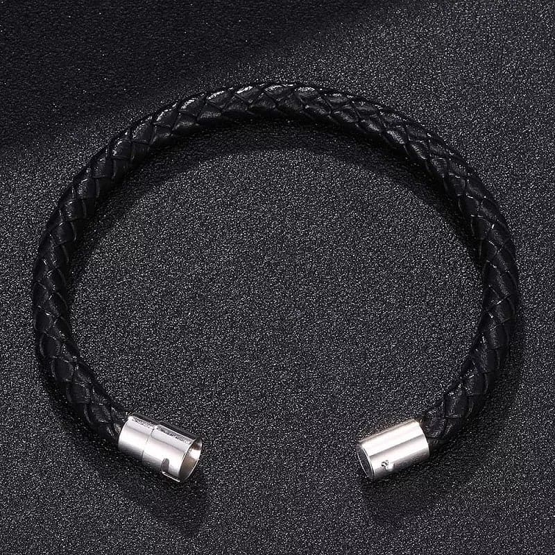 Picture of Stainless Steel Magnetic Clasp Handmade Men Bracelets Bangles Braided Leather Bracelet - Black