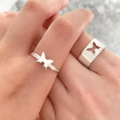 Picture of Cute Butterfly Ring Butterfly Jewelry His and Her Couple Promise Rings Set